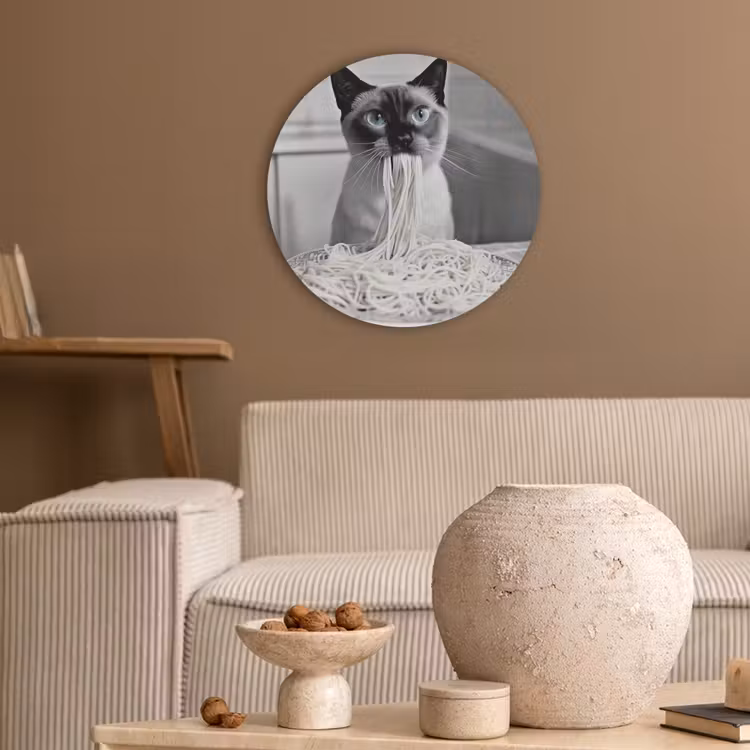 Kat - Siamees - Zwart Wit - Schattig - Dieren Akoestische PET Vilt - Rond klein -sfeer1