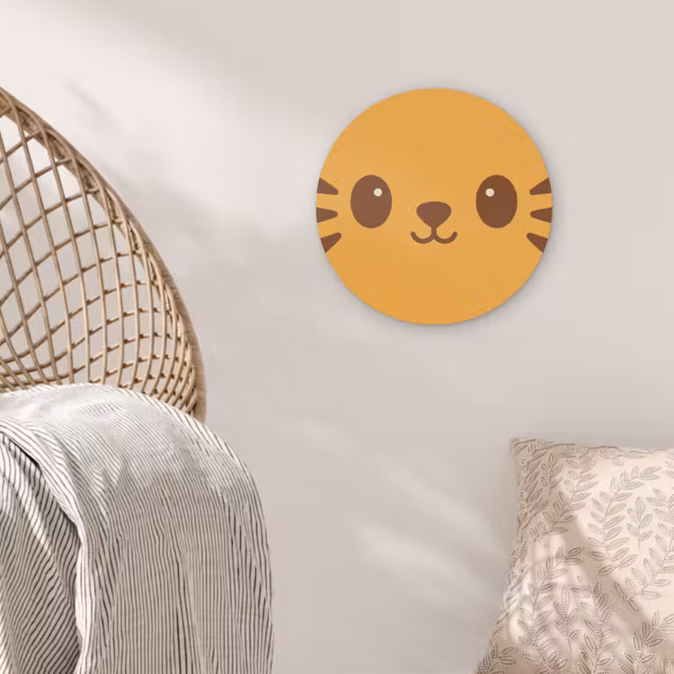 Kat - Simplistisch - Oranje - Vrolijk Akoestische PET Vilt - Rond klein -sfeer4