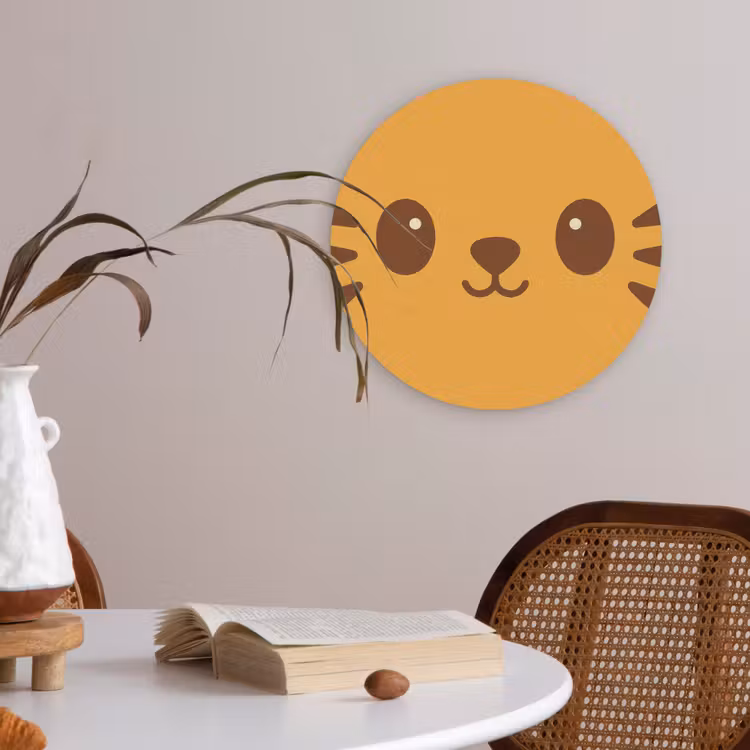 Kat - Simplistisch - Oranje - Vrolijk Akoestische PET Vilt - Rond klein -sfeer3
