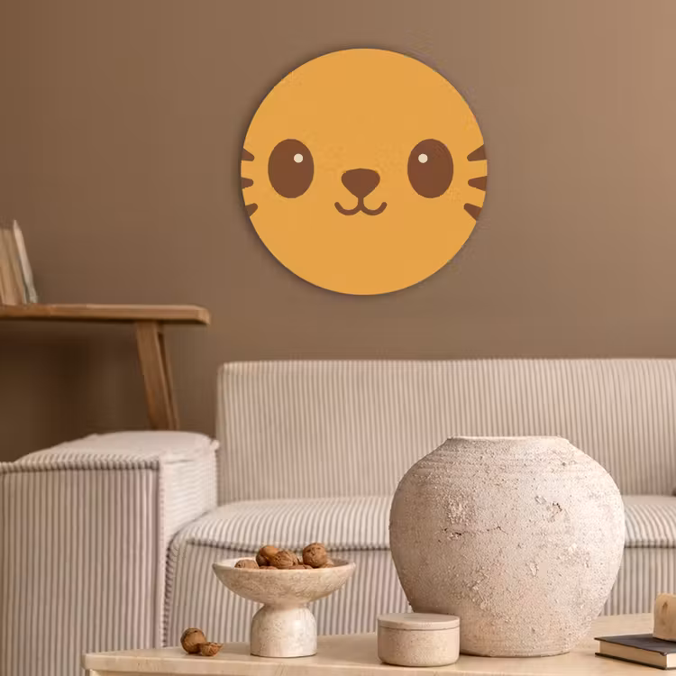 Kat - Simplistisch - Oranje - Vrolijk Akoestische PET Vilt - Rond klein -sfeer1