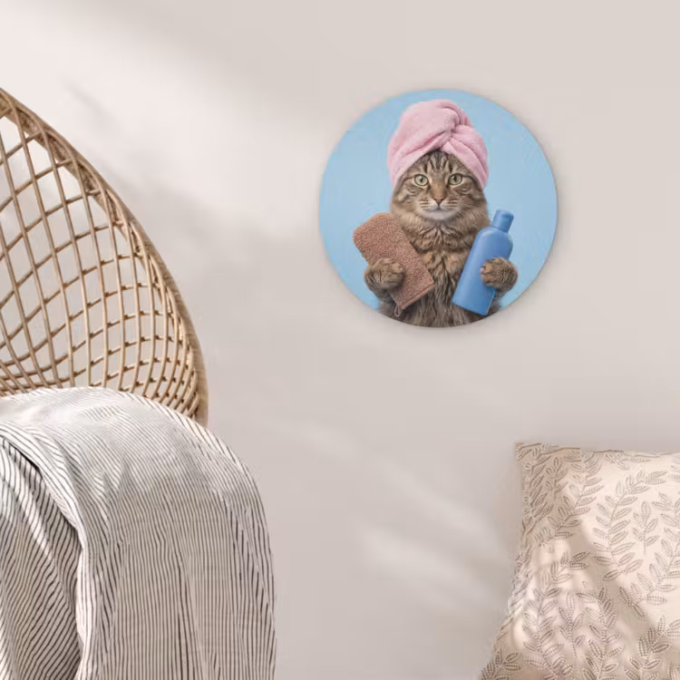 Kat - Handdoek - Washand - Zeep Akoestische PET Vilt - Rond klein -sfeer4