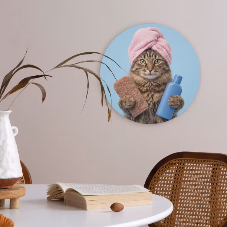 Kat - Handdoek - Washand - Zeep Akoestische PET Vilt - Rond klein -sfeer3