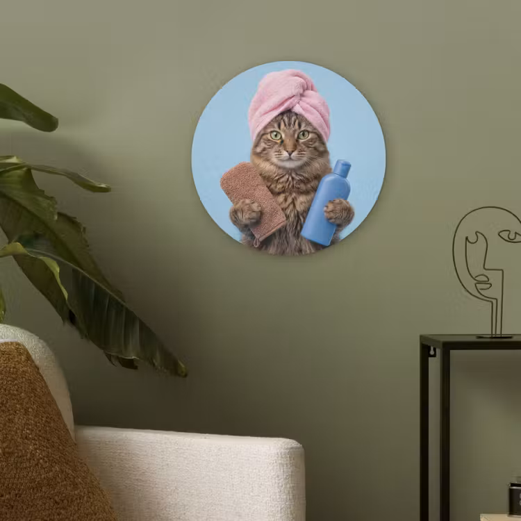 Kat - Handdoek - Washand - Zeep Akoestische PET Vilt - Rond klein -sfeer2