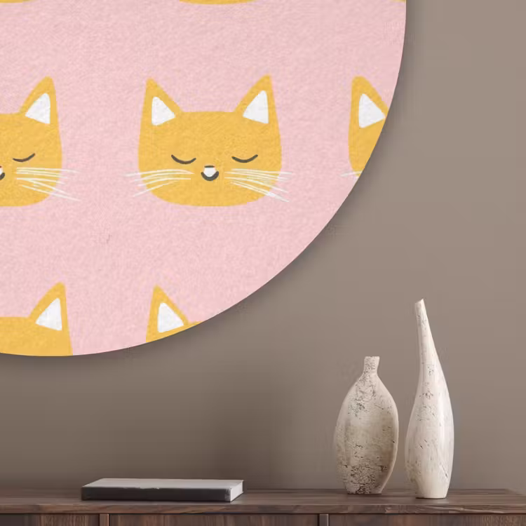 Katten - Patroon - Roze Akoestische PET Vilt - Rond klein 838 -sfeer5_closeup