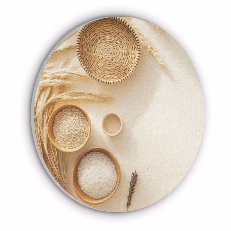 Granen - Hout - Kom - Beige Akoestische PET Vilt - Rond klein -3d