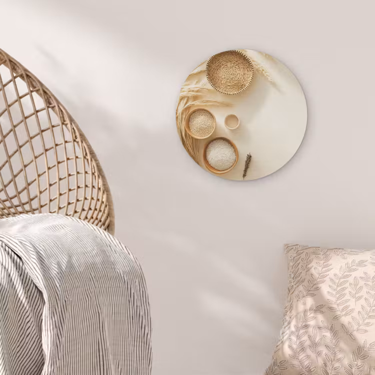 Granen - Hout - Kom - Beige Akoestische PET Vilt - Rond klein -sfeer4