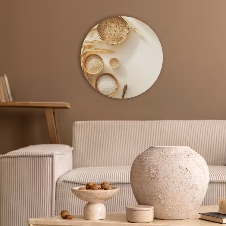 Granen - Hout - Kom - Beige Akoestische PET Vilt - Rond klein -sfeer1