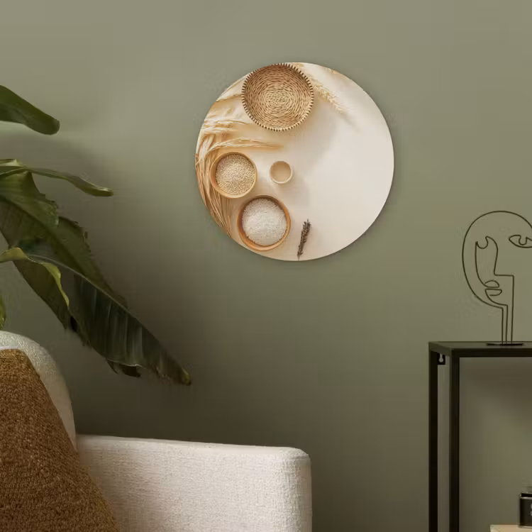 Granen - Hout - Kom - Beige Akoestische PET Vilt - Rond klein -sfeer2