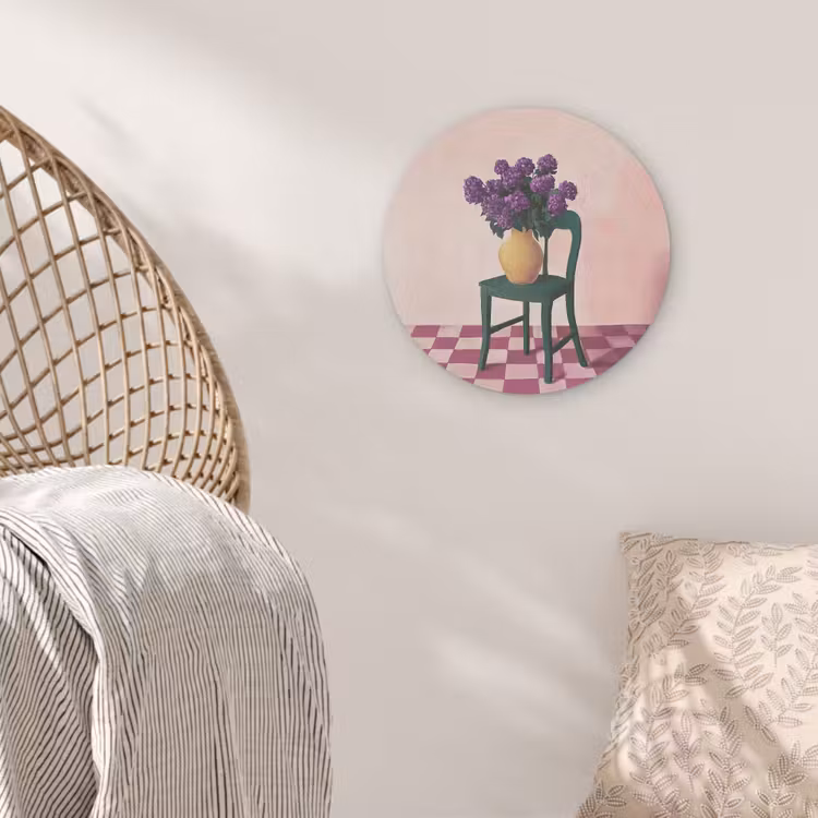 Stoel - Vaas - Bloemen - Geblokt Akoestische PET Vilt - Rond klein -sfeer4