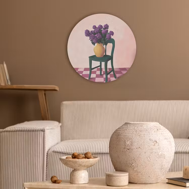 Stoel - Vaas - Bloemen - Geblokt Akoestische PET Vilt - Rond klein -sfeer1