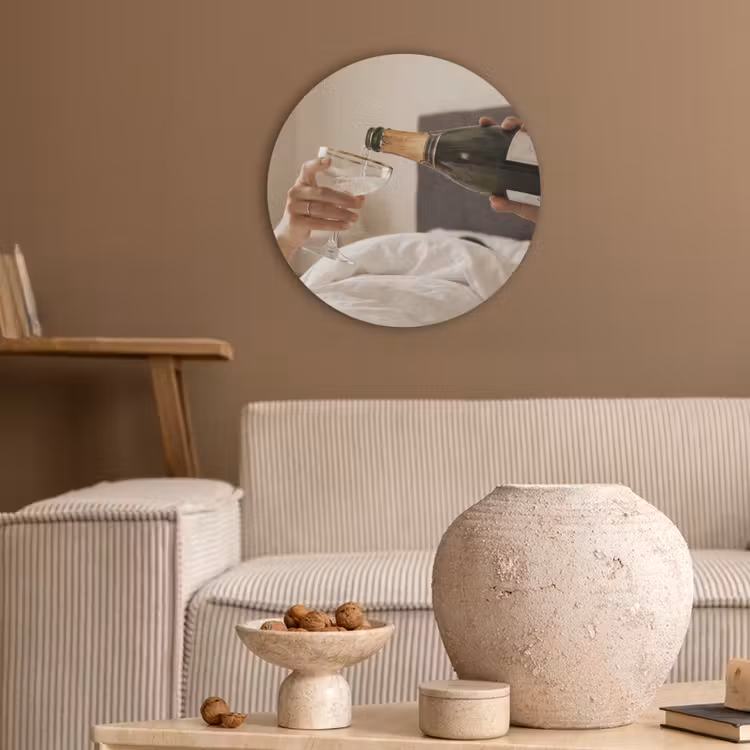 Champagne - Bed - Bubbels Akoestische PET Vilt - Rond klein -sfeer1