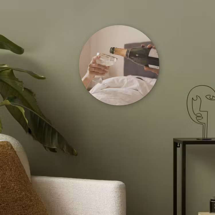 Champagne - Bed - Bubbels Akoestische PET Vilt - Rond klein -sfeer2