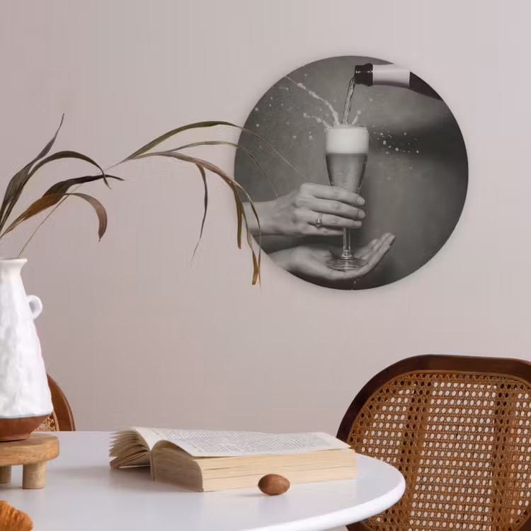 Champagnefles - Glas - Minimalistisch - Spetters Akoestische PET Vilt - Rond klein -sfeer3