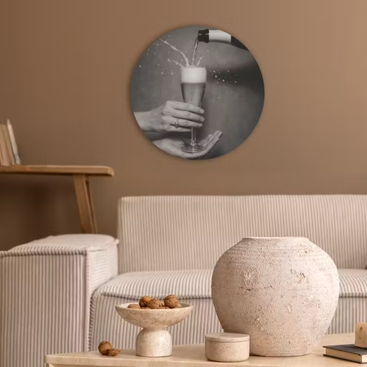 Champagnefles - Glas - Minimalistisch - Spetters Akoestische PET Vilt - Rond klein -sfeer1