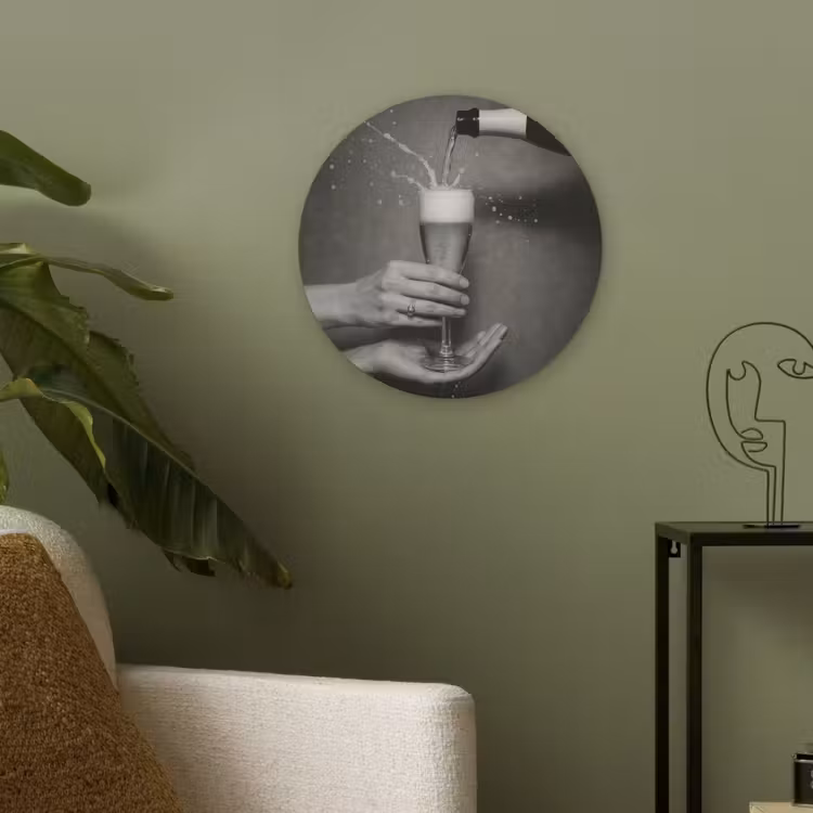 Champagnefles - Glas - Minimalistisch - Spetters Akoestische PET Vilt - Rond klein -sfeer2
