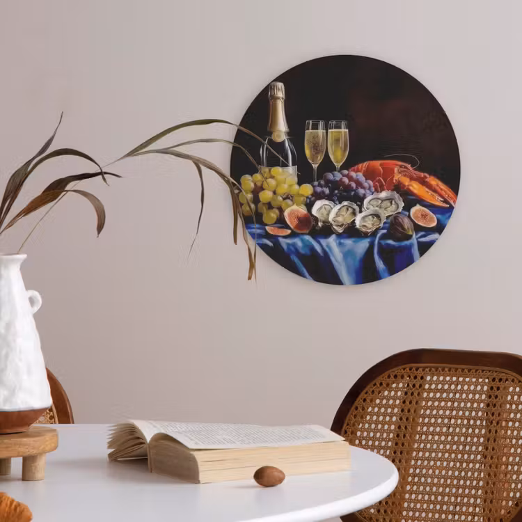 Champagne - Luxe - Oesters Akoestische PET Vilt - Rond klein -sfeer3