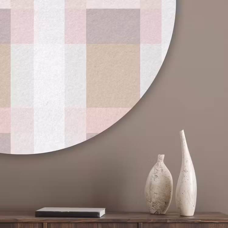 Ruitpatroon - Aardetinten - Minimalistisch Akoestische PET Vilt - Rond klein 838 -sfeer5_closeup