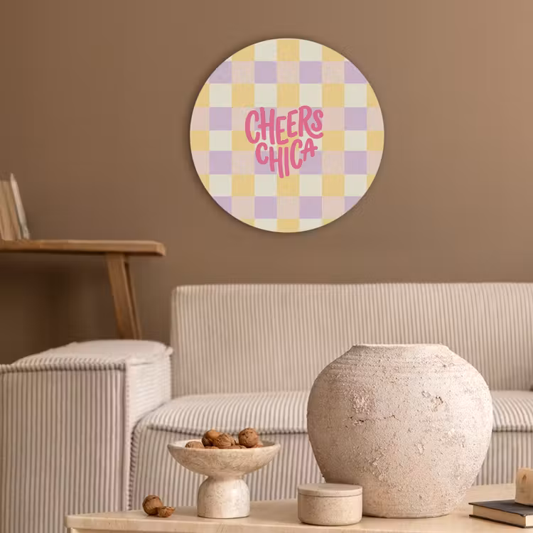 Cheers Chica - Ruitjes - Lila - Geel Akoestische PET Vilt - Rond klein -sfeer1