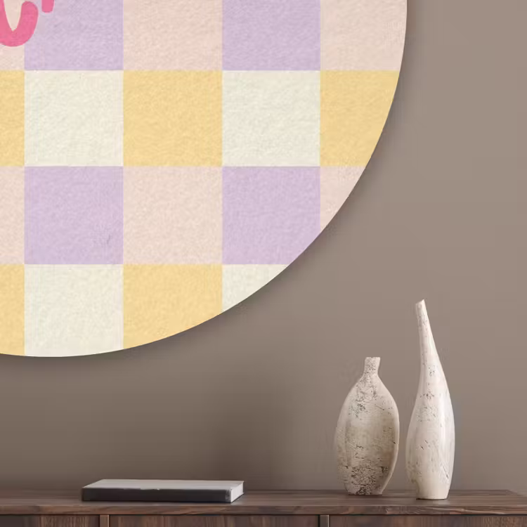 Cheers Chica - Ruitjes - Lila - Geel Akoestische PET Vilt - Rond klein -sfeer5_closeup
