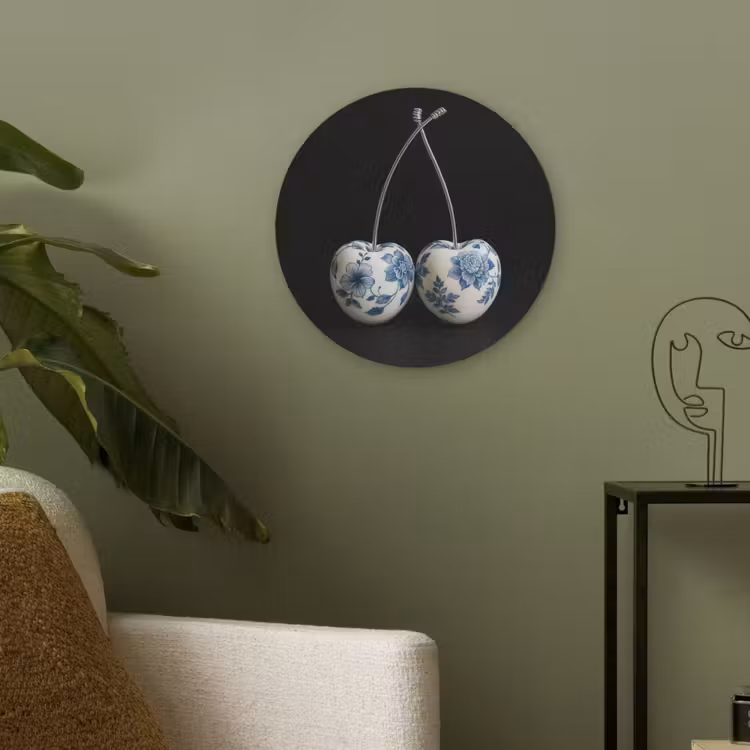 Kersen - Delfts blauw - Fruit Akoestische PET Vilt - Rond klein -sfeer2