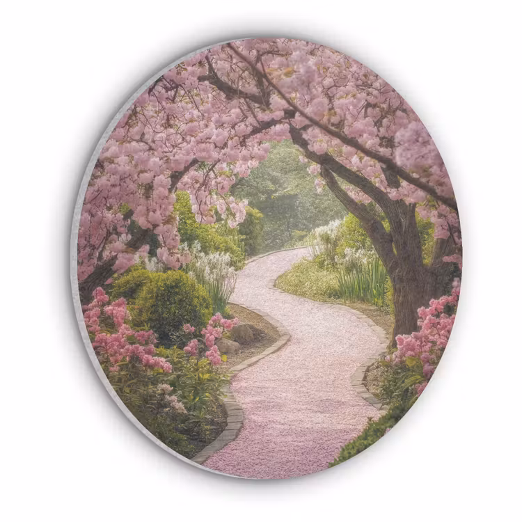Kersenbloesem - Natuur - Sakura - Pad - Japanse tuin Akoestische PET Vilt - Rond klein -3d