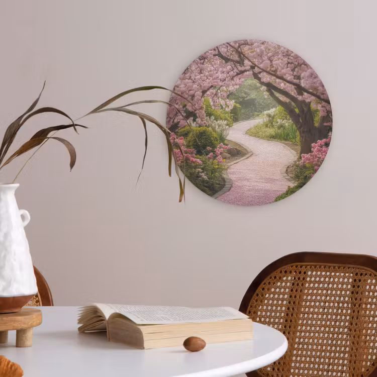 Kersenbloesem - Natuur - Sakura - Pad - Japanse tuin Akoestische PET Vilt - Rond klein -sfeer3