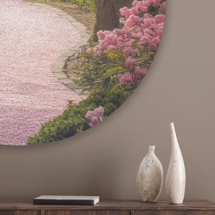 Kersenbloesem - Natuur - Sakura - Pad - Japanse tuin Akoestische PET Vilt - Rond klein -sfeer5_closeup