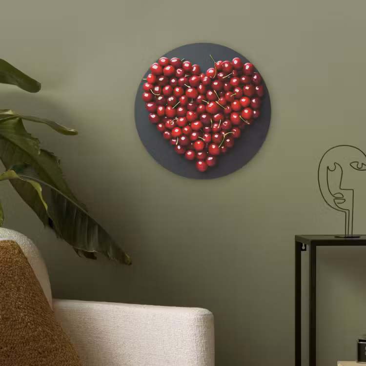 Kersen - Hart - Rood - Zwart Akoestische PET Vilt - Rond klein -sfeer2