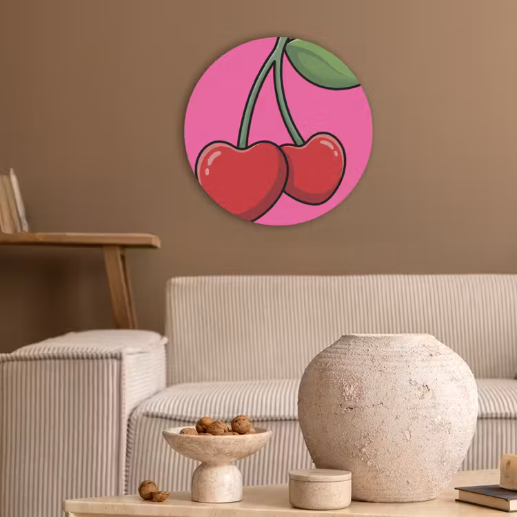 Kers - Roze - Fruit Akoestische PET Vilt - Rond klein -sfeer1