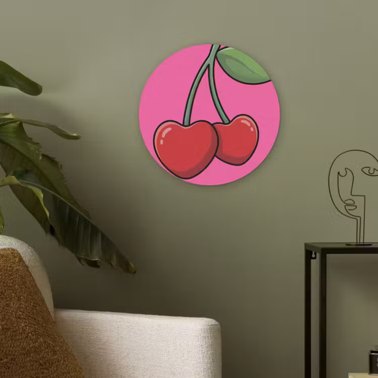 Kers - Roze - Fruit Akoestische PET Vilt - Rond klein -sfeer2