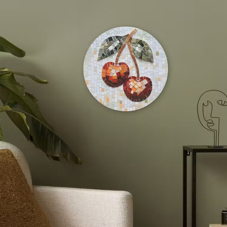 Kersen - Rood - Mozaïek - Blaadjes Akoestische PET Vilt - Rond klein -sfeer2