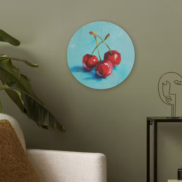 Kersen - Rood - Drie - Geverfd Akoestische PET Vilt - Rond klein -sfeer2
