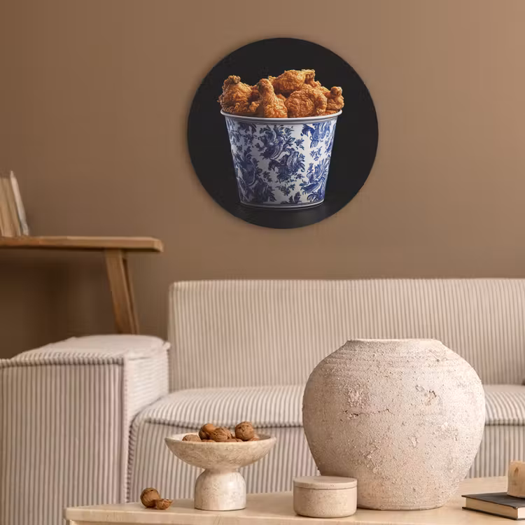 Kip - Bucket - Delfts blauw - Lekker Akoestische PET Vilt - Rond klein -sfeer1