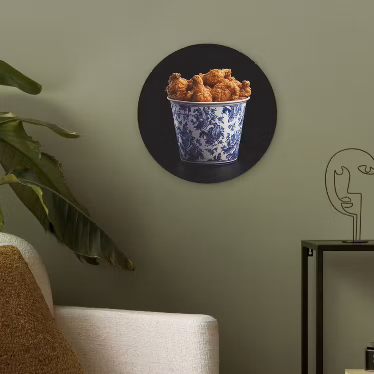 Kip - Bucket - Delfts blauw - Lekker Akoestische PET Vilt - Rond klein -sfeer2