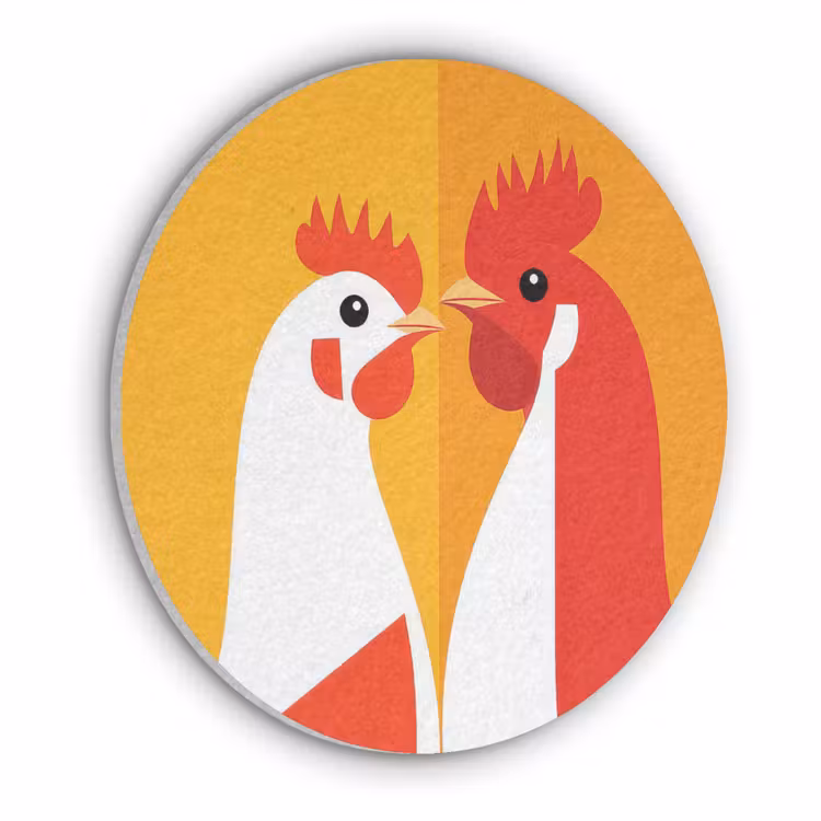 Kippen - Oranje - Vlakken Akoestische PET Vilt - Rond klein -3d