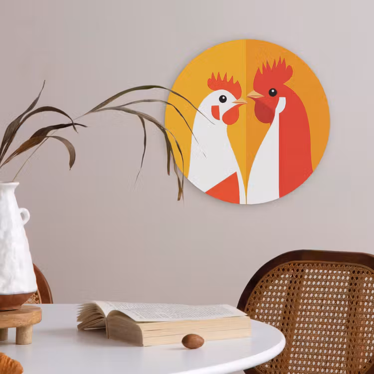 Kippen - Oranje - Vlakken Akoestische PET Vilt - Rond klein -sfeer3