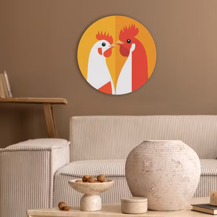 Kippen - Oranje - Vlakken Akoestische PET Vilt - Rond klein -sfeer1