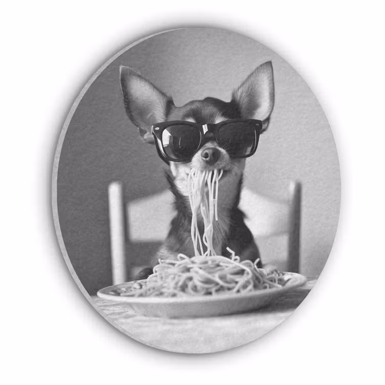 Chihuahua - Hond - Zonnebril - Humoristisch - Zwart - Wit - Spaghetti Akoestische PET Vilt - Rond klein -3d