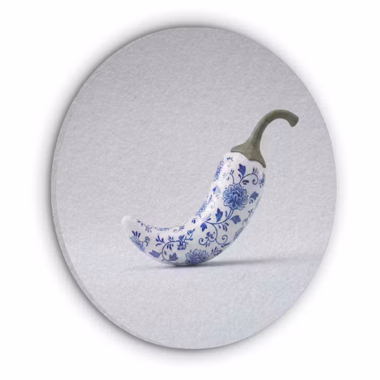 Chilipeper - Keramiek - Blauw Akoestische PET Vilt - Rond klein -3d