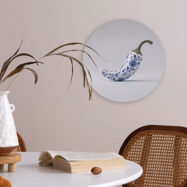 Chilipeper - Keramiek - Blauw Akoestische PET Vilt - Rond klein -sfeer3
