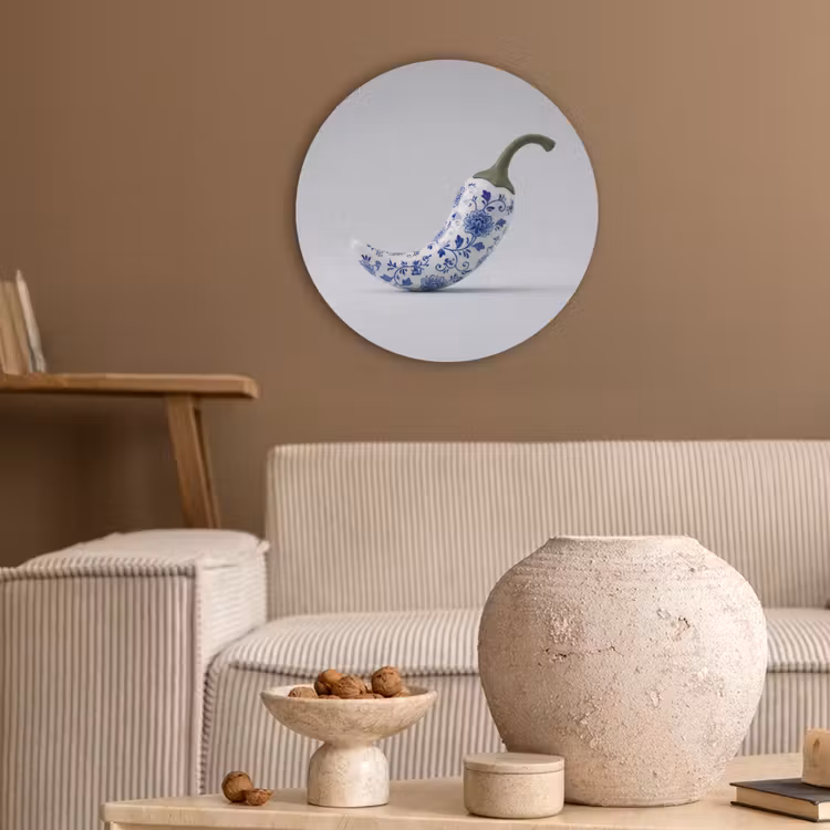 Chilipeper - Keramiek - Blauw Akoestische PET Vilt - Rond klein -sfeer1