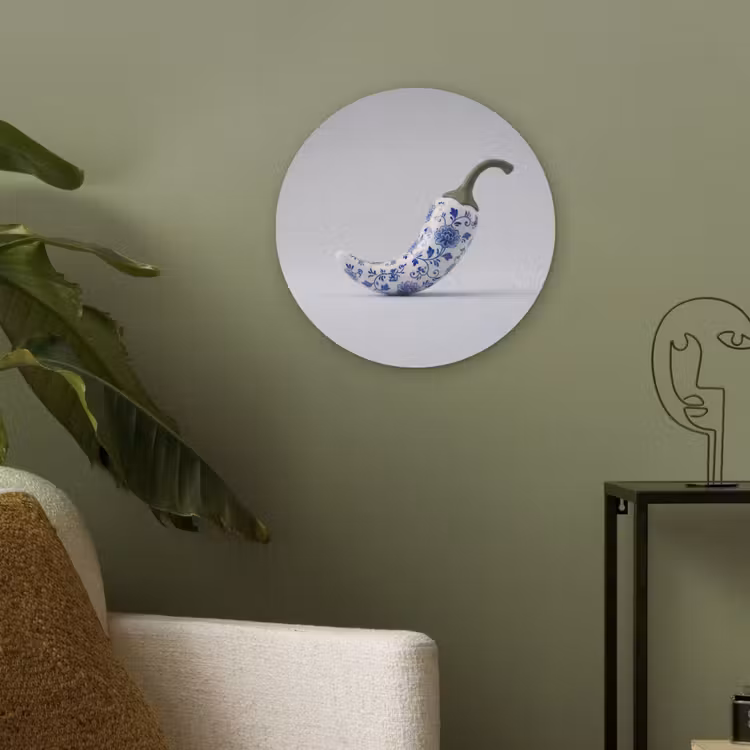 Chilipeper - Keramiek - Blauw Akoestische PET Vilt - Rond klein -sfeer2