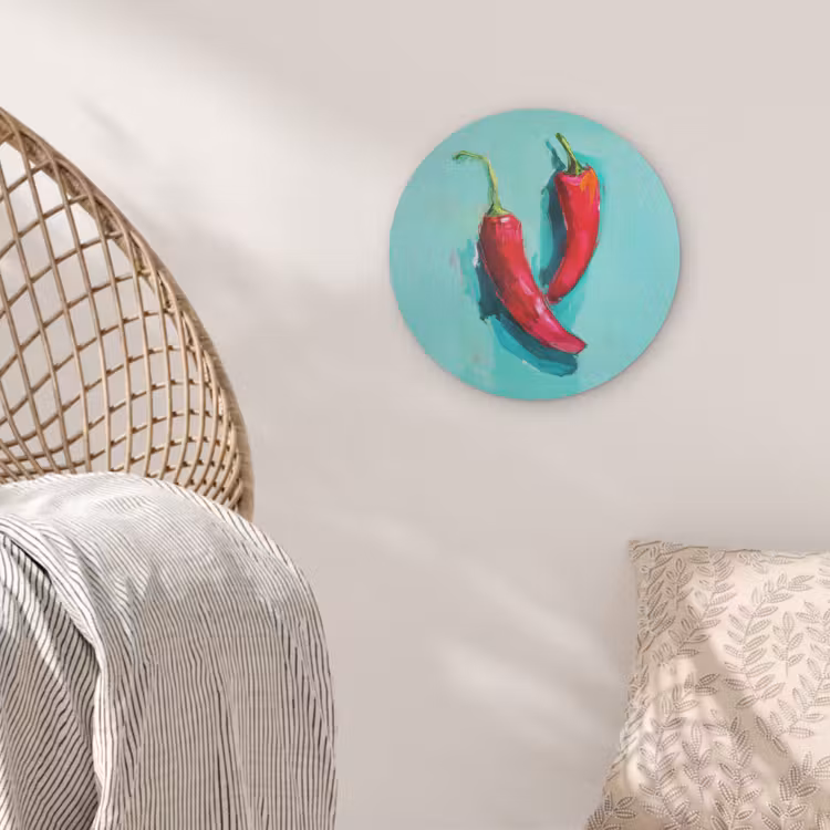 Chilipepers - Geverfd - Rood Akoestische PET Vilt - Rond klein -sfeer4
