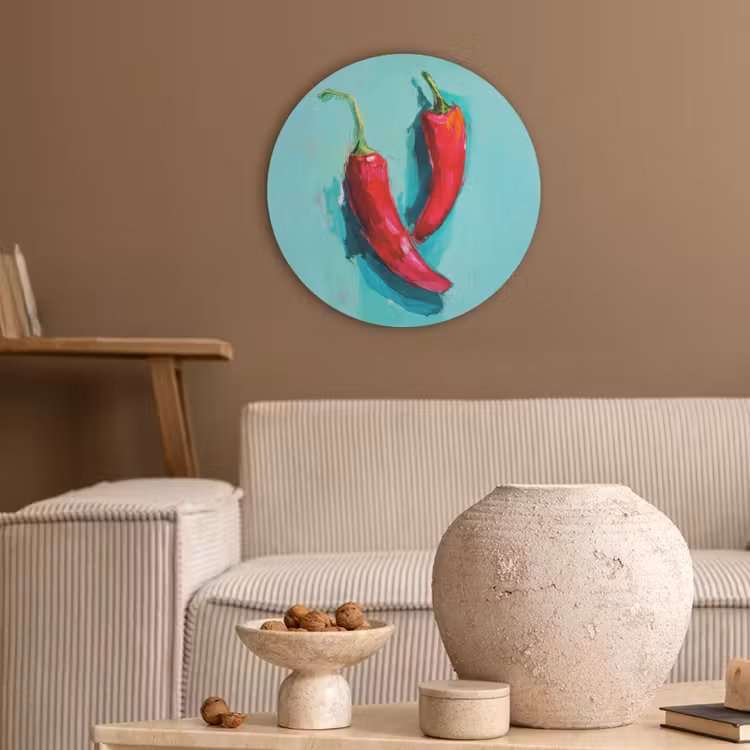 Chilipepers - Geverfd - Rood Akoestische PET Vilt - Rond klein -sfeer1