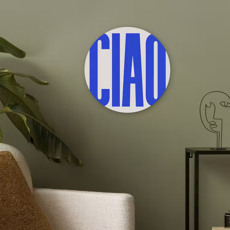 Ciao - Hoofdletters - Blauw - Minimalistisch Akoestische PET Vilt - Rond klein -sfeer2