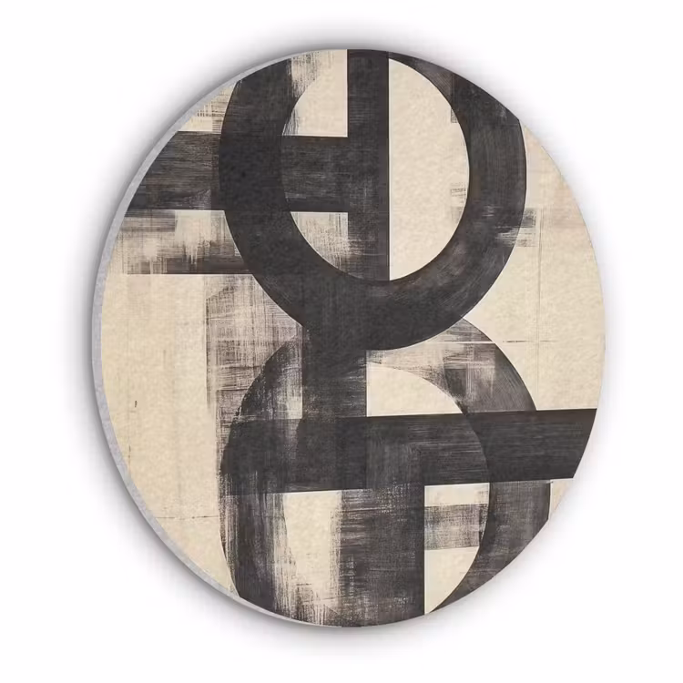 Cirkels - Balken - Zwart - Abstract Akoestische PET Vilt - Rond klein -3d