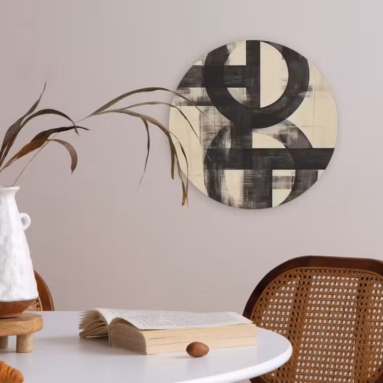 Cirkels - Balken - Zwart - Abstract Akoestische PET Vilt - Rond klein -sfeer3