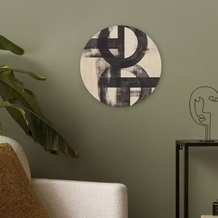Cirkels - Balken - Zwart - Abstract Akoestische PET Vilt - Rond klein -sfeer2