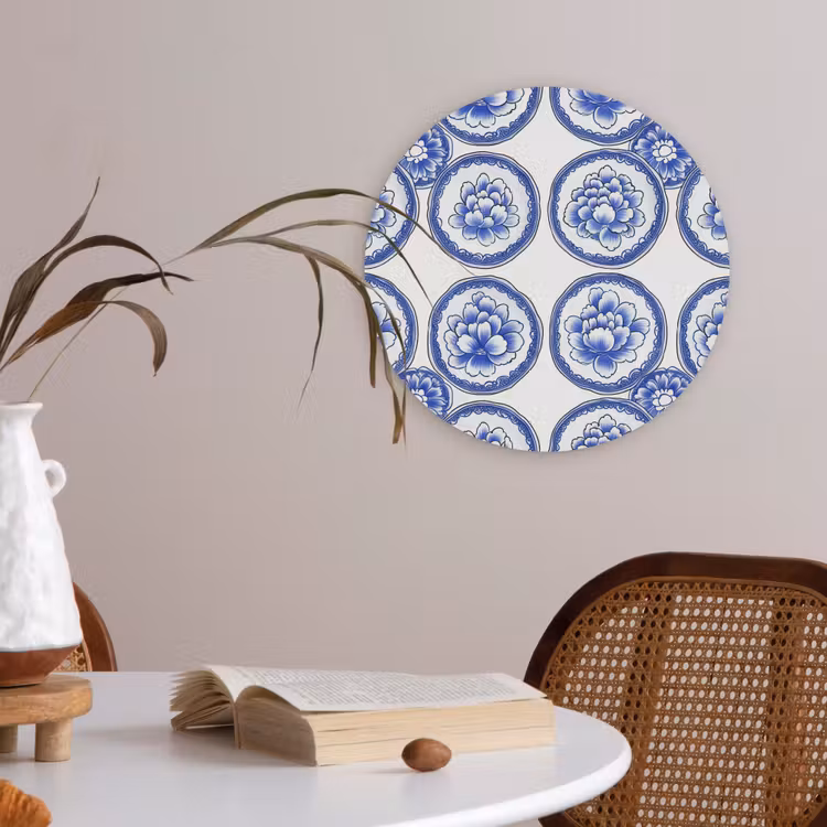 Cirkels - Bloemen - Blauw Akoestische PET Vilt - Rond klein 838 -sfeer3