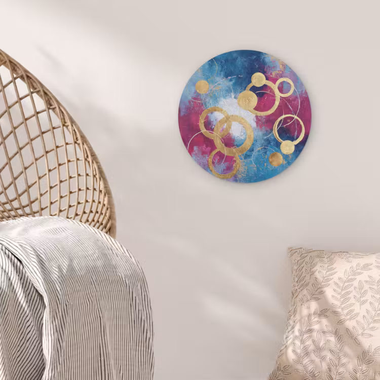 Cirkels - Goud - Abstract Akoestische PET Vilt - Rond klein -sfeer4